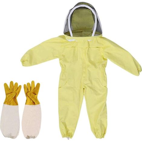 Imkerkleidung für Kinder, Baumwolle, lange Ärmel, inklusive Handschuhe, Schutzausrüstung, Imkerbedarf, Größe L, Gelb (1/4)
