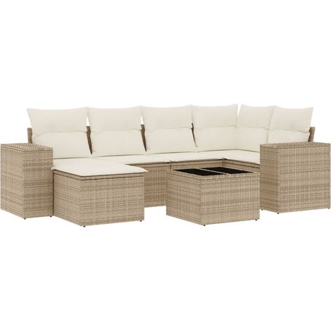 Salon de jardin avec coussins 7 pcs beige résine tressée (1/5)