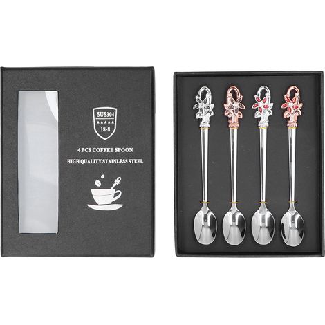 Cuillère En Acier Inoxydable - Design Floral Miroir - Pour Glace Café Thé - Lot De 4 Pièces (1/5)