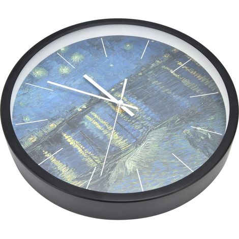 Horloge murale ronde en métal noir avec veilleuse LED et commande sonore, idéale pour le salon. (1/5)