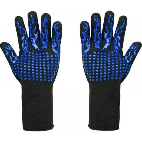 Gants de barbecue résistants à la chaleur jusqu'à 800 °C - Gants résistants aux coupures L5 - Gants de cuisine haut de gamme pour griller, cuisiner, pâtisserie et souder (1 paire), bleu (1/4)