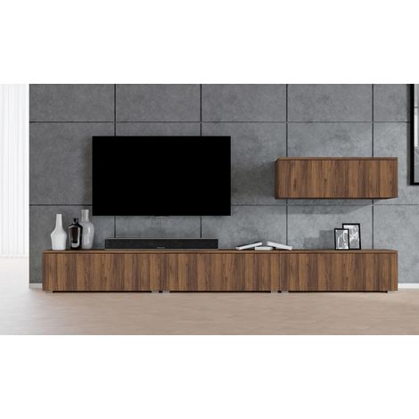 AX LIVING Lowboard TV modern Loriano Wohnwand 300 cm stehend Nussbaum Warmia