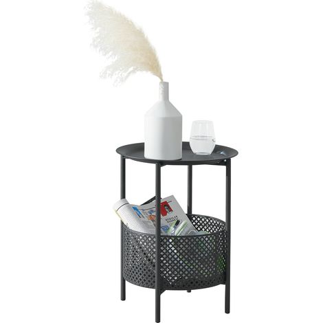 Beistelltisch Kruibeke 46x35cm mit Korb Schwarz [en.casa]