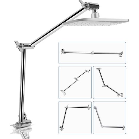 Prolongateur de pommeau de douche, bras de douche réglable de 46 cm, montage sans outils, chromé, bras de douche extensible pour n'importe quel angle de douche, connecteur universel G1/2 (1/5)
