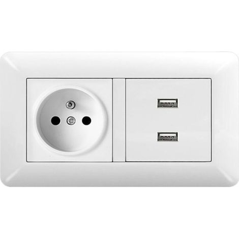 Prise Double Module 2P+T + 2 Ports USB, 1 Pièce, Installation Facile, Pose en Saillie, Couleur Blanc (1/4)