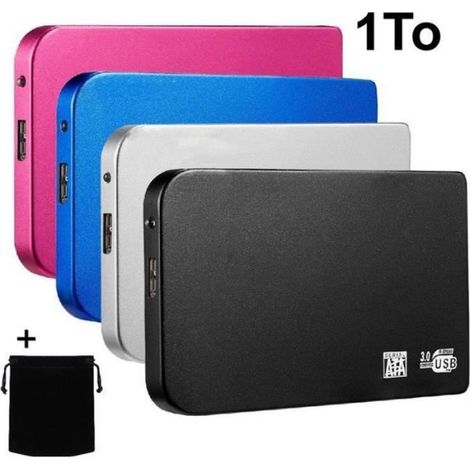 HDD 2.5" USB 3.0 Disque Dur Externe Mobile Portable Stockage 1To 1TB Rouge 1271cm avec Pochette Sac de Stockage en Tissu (1/4)
