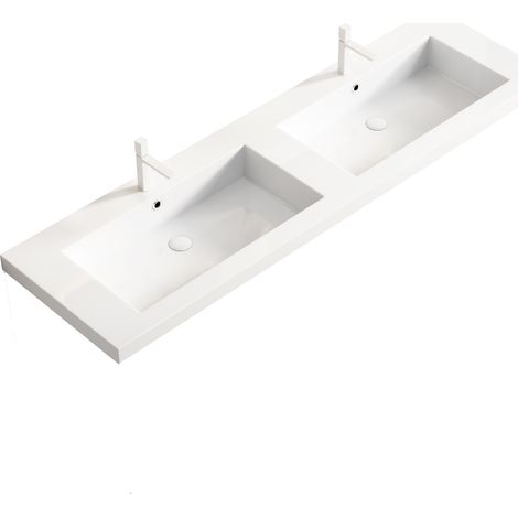 Vasque double GREA 160 cm, sans meuble sous-vasque, sans robinetterie ni bonde, blanche (1/5)