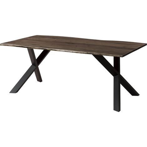 Tavolo da pranzo in legno di acacia 160x90x75 laccato grigio / gambe a X inclinate antracite FREEFORM 3