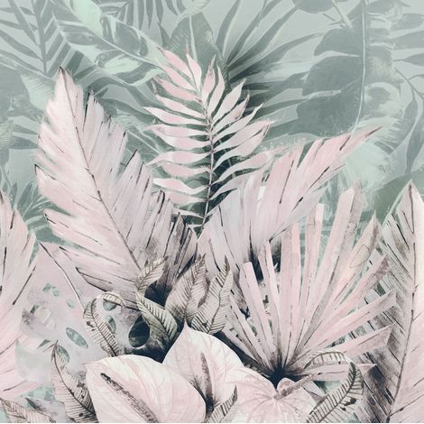 papier peint panoramique Palmiers Tropicaux rose et vert - Komar (1/3)