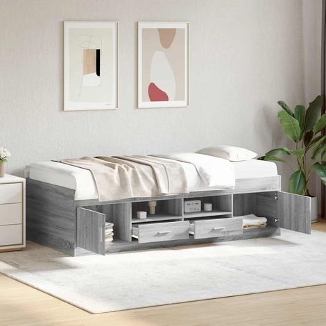 Lit banquette avec 2 tiroirs, bois d’ingénierie, gris sonoma, 75 x 190 cm - PANGIVO (1/5)