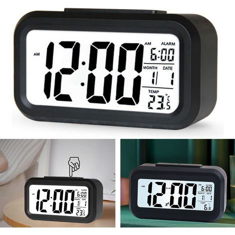 Réveil électronique rechargeable avec affichage numérique LED lumineux, idéal pour les étudiants et les enfants, cadeau original, noir, fonctionne sur piles, anglais (1/5)