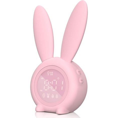 Réveil enfant - Réveil numérique, éclairage d'ambiance réglable, joli motif lapin, 5 sonneries - Rechargeable, idéal pour les chambres (1/5)