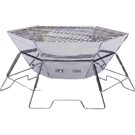 Hornilla portátil para camping, acero inoxidable, diseño hexagonal plegable, color marrón. (1/2)