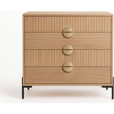 Cómoda con 4 cajones y superficie de madera estriada, 84 cm VALLO