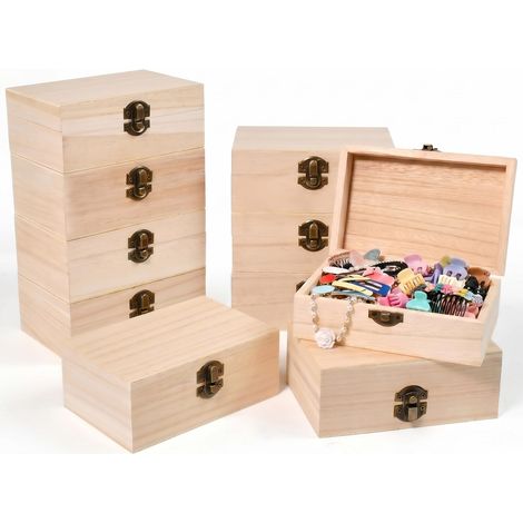 10 Pièces Petite Boîtes en Bois Brut 15x10x6cm, Boite Bois avec Couvercle à Charnière Coffre en Bois a Peindre avec Fermoir de Verrouillage pour DIY Décoration (1/5)