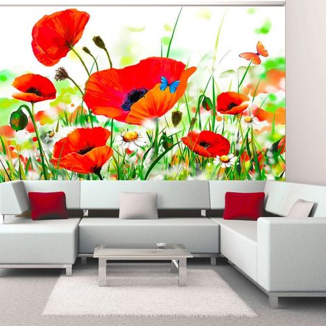 Papier peint coquelicots de campagne - 300 x 230 cm (1/4)