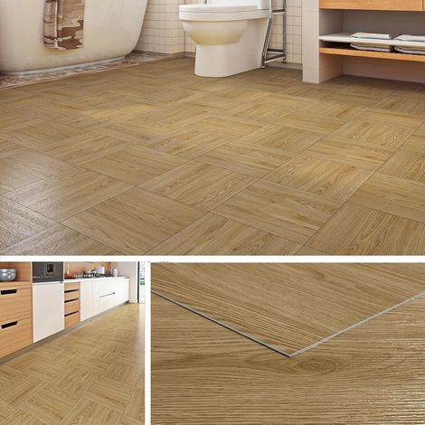 Dalle PVC Adhesive Sol Bois Naturel 30x30 Lino Sol Adhesif pour Cuisine Chambre Imperméable Carrelage Adhesif Sols Salle de Bain Salon Couleur Bois Parquet Adhésif Sols Toilette 4 Dalles (1/5)