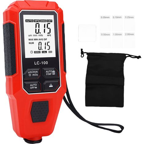 Tester per rivestimenti, intervallo da 0 a 2000 μm, risoluzione 1 μm, misuratore di spessore ad alta precisione per ispezione di pareti in caso di ristrutturazione domestica, veicolo rosso. (1/5)