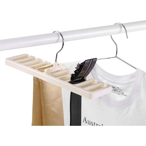 Organisateur porte-cravates, ceintures et foulards à 10 emplacements, en plastique robuste, gain de place pour placard et penderie, beige (1/5)