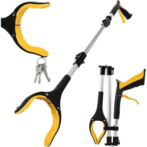 Pince à déchets pliable, manche 91 cm/36", rotation 360°, aide pour adultes, personnes âgées et handicapées, jaune (1/5)