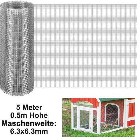 TolleTour Rete metallica per voliera 6,3 mm Recinzione in rete metallica 50 cm x 5 m zincata Rete metallica Rete metallica per uccelli con guanti