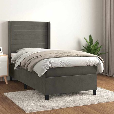 Cama box spring con colchón terciopelo gris oscuro 90x190 cm (1/5)