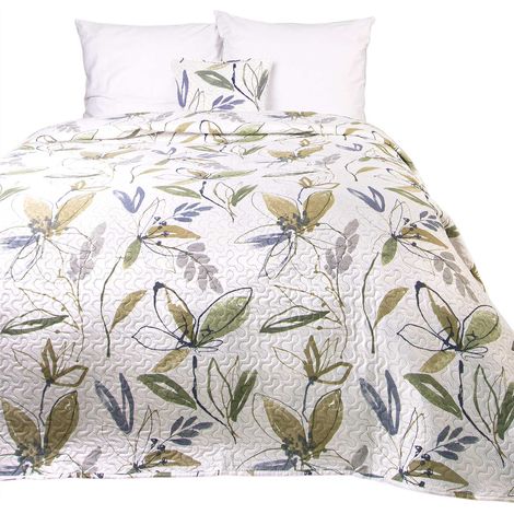 Flori bedruckte Tagesdecke 170x210 grüne Blumen (1/5)