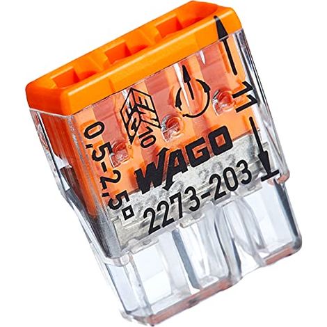 Kopp Wago 33346421 COMPACT - Morsetti a 3 conduttori, 0,5-2,5 mm², 100 pezzi, colore: trasparente/arancione (1/4)