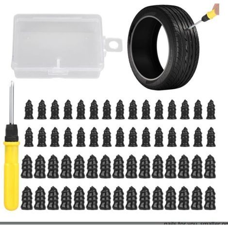 Lot de 60 Meche Pneu Crevaison, Kit Reparation Pneu Voiture, Clous Pneus Voitures, Clou en Caoutchouc de Pneu sous Vide avec Cruciforme Tournevis, pour Moto, Camion, Vélo (30S+30L) (1/4)