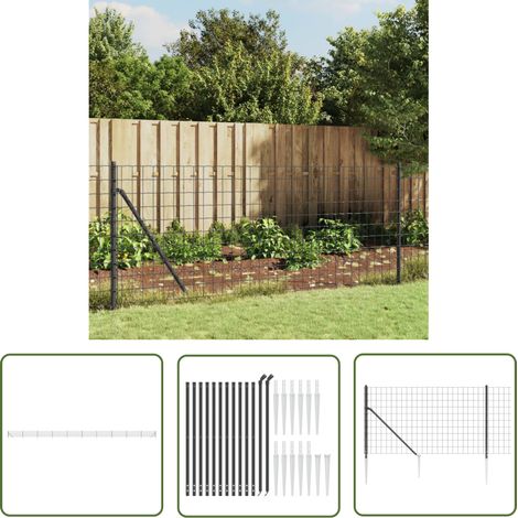 The Living Store Clôture en treillis métallique et ancrage anthracite 0,8x25 m - Clôture Métal - Clôture Jardin - Clôture Rigide - Clôture Anthracite - Clôture Sécurité (1/5)
