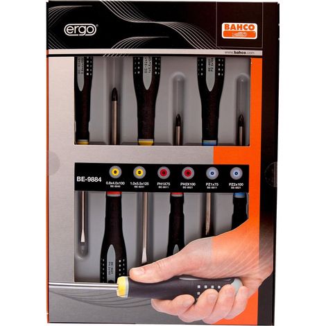Bahco ERGO 6-Piece Screwdriver Set with Rubber Grip for Flathead, Phillips, and Pozidriv Screws (1/5)