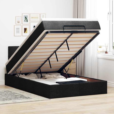 Lit ottoman avec matelas noir 120x190 cm tissu (1/5)