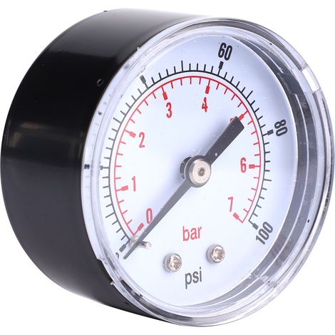 50-mm-Manometer, 1/8-BSPT-Anschluss, rückseitiger Anschluss, für Luft, Wasser, Öl, Gas (0–100 PSI, 0–7 bar) (1/4)
