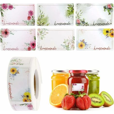 500 Stück Marmeladenetiketten, selbstklebende rechteckige Blumenetiketten für Gläser, geeignet für Marmeladengläser, Behälter für kandierte Früchtemarmelade, Gewürze