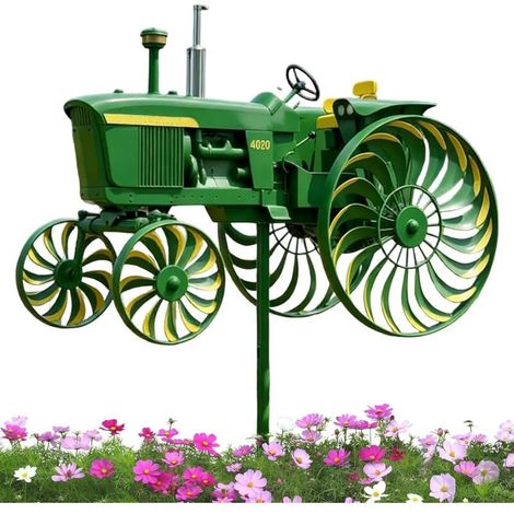 Éolienne de Tracteur Jardin Girouette Tracteur en métal Sculpture Moulin à Vent extérieure avec Roues rotatives Motion Art Farm Tractors Moulin à Vent Piquet en Fer pour decoración de jardín
