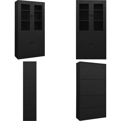 Büroschrank Schwarz 90x40x180 cm Stahl - Aktenschrank - Büroorganisation - Stauraum - Metallschrank - Schreibtischschränkchen - Home & Living