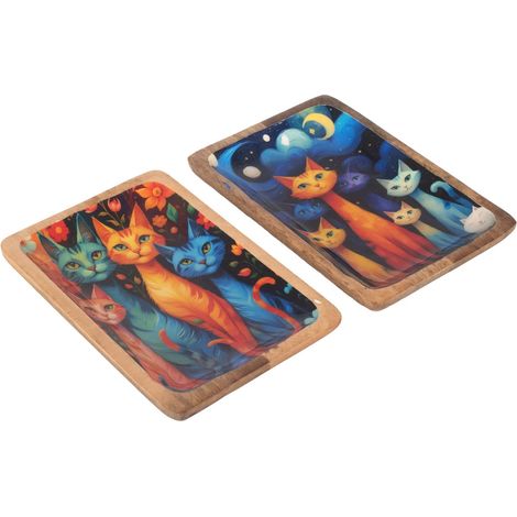 Vassoio decorativo per gatti, ideale per cucina e casa, design multicolore, legno resistente, uso versatile (1/4)