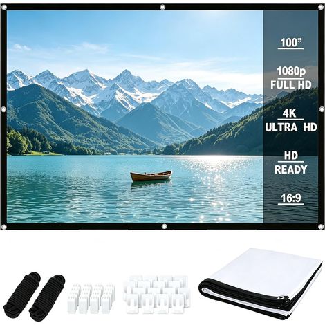 Écran de projection 100" 16:9 HD pliable pour extérieur, anti-plis, 221 x 125 cm, toile de projection portable pour maison, école, home cinéma, bureau, mariage, camping (1/5)