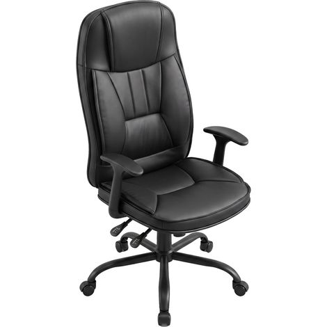 Yūto - Silla de oficina ergonómica de 50x131x47 cm. Cómoda silla ejecutiva con ruedas giratorias en piel sintética negra. (1/5)