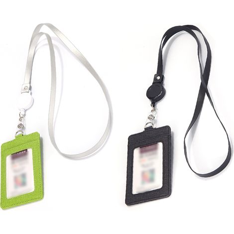 Lot de 2 porte-badges en cuir PU, porte-cartes d'identité verticaux avec fenêtre pour carte d'identité, étui pour badge professionnel (1/5)