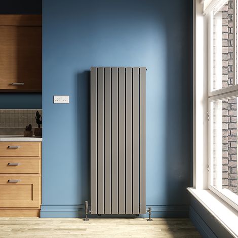 ELEGANT Anthracite Steel Radiator 1600x608mm Vertical Double Flat Panel + Thermostatic Radiator Valves (1/5)