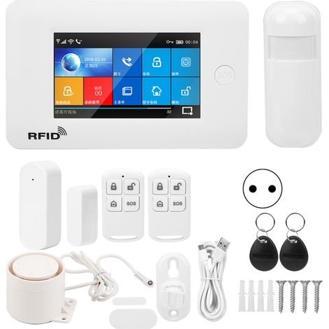 Système d'alarme anti-intrusion écran tactile couleur 4,3 pouces, compatible Tuya, WiFi+GSM+GPRS, 100-240V (prise EU), protection antivol (1/5)