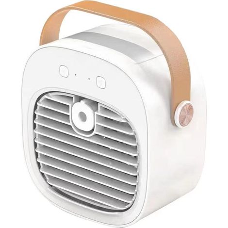 Ventilatore da tavolo con nebulizzatore e funzione di raffreddamento dell'aria, 3 velocità, batteria da 4000 mAh, portatile e ricaricabile, modello F12 bianco. (1/5)