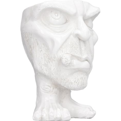 Pot décoratif en résine imperméable avec sculpture de visage amusant, blanc, type B (1/5)