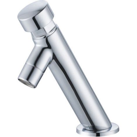 Mitigeur de lavabo à bouton de pression – Laiton chromé – Limiteur de débit 6 l/min – Hauteur 150 mm – Installation facile (1/2)