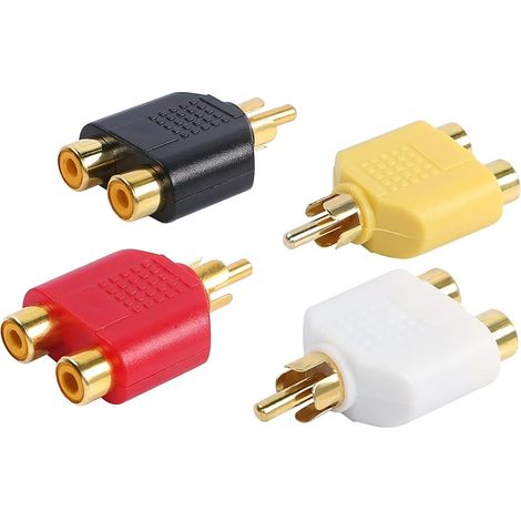 RCA Y Splitter Adaptateur Plaqué Or RCA 1 Mâle à 2 Femelle Y Splitter Connecteurs pour Subwoofer, Autoradio, TV, Audio Numérique Etc - Pack de 4 (Rouge Blanc Noir Jaune) (1/5)