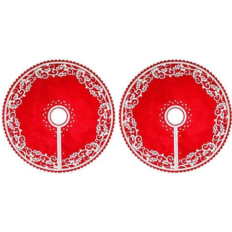 Lot de 2 jupes de sapin de Noël créatives de 30 cm, décoration de base de sapin, tablier décoratif (rouge)-30X30cm-Red (1/2)