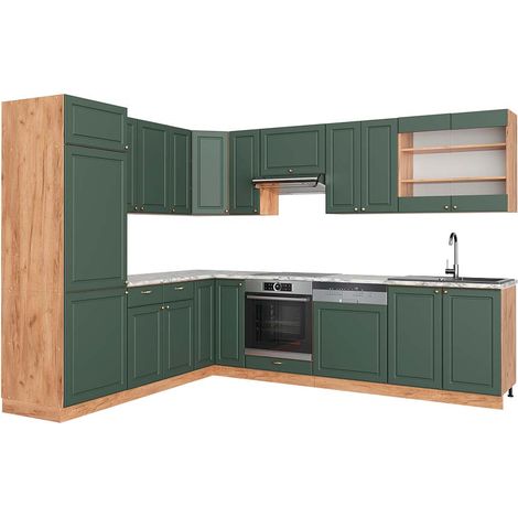 Cuisine en angle Fame-Line, Chêne vert et or/chêne doré, 227 x 287 cm , PT Marbre, Vicco