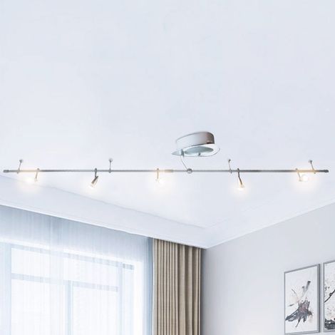 Plafonnier déformable 5 spots orientables inclinables – Compatible LED – Acier brossé – 35W – Éclairage contemporain – Xelux (1/4)