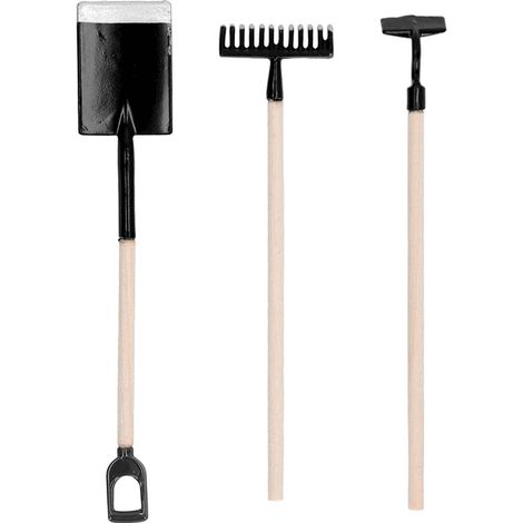 Miniature de Jardin 1:12 Outils à Main Alliage Pelle Râteau Modèle Décoratif Maison de Poupée Zen Noir (1/5)